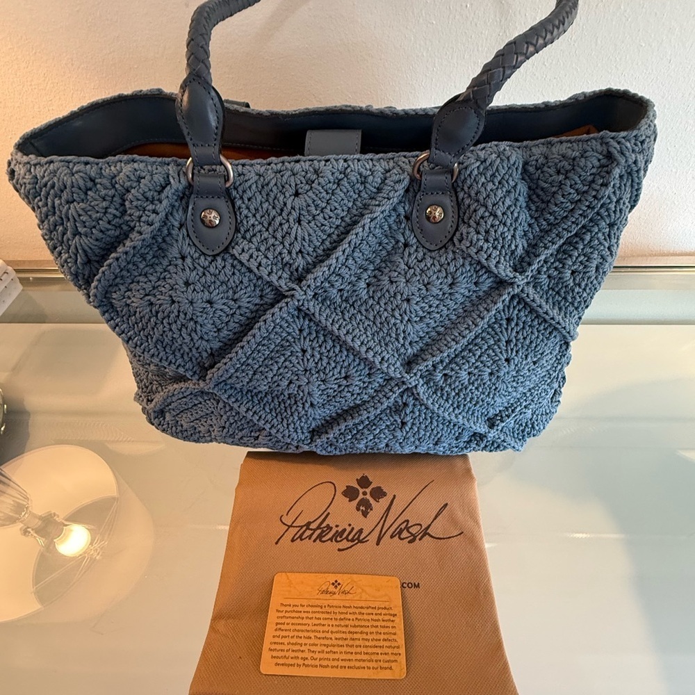 Patricia Nash Blue Leadri Crochet Tote Bag